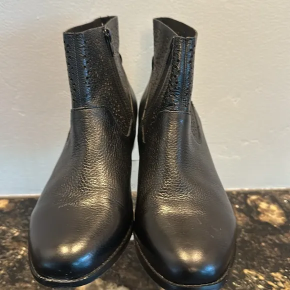 Vionic stylish Black Ankle Boots with Chunky Heel and Perforated Design