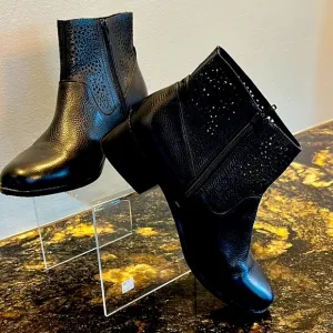 Vionic stylish Black Ankle Boots with Chunky Heel and Perforated Design