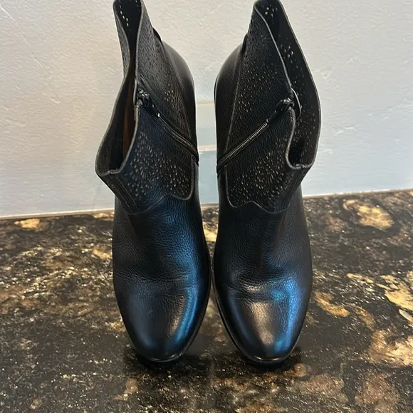 Vionic stylish Black Ankle Boots with Chunky Heel and Perforated Design