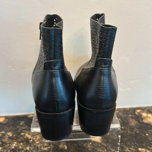Vionic stylish Black Ankle Boots with Chunky Heel and Perforated Design