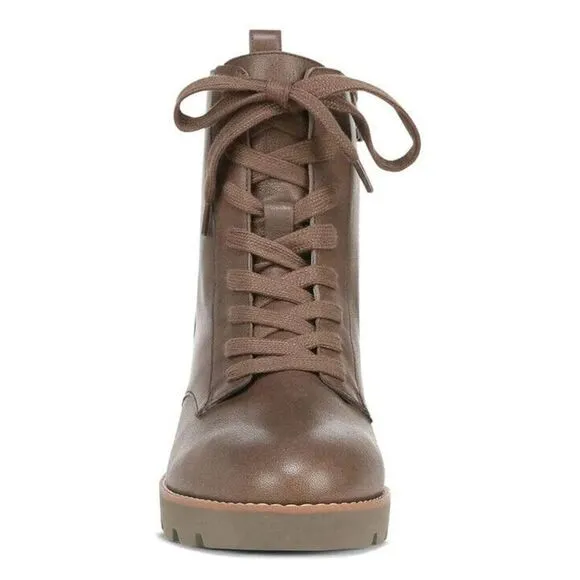 Vionic Lani H8260L4-252 Combat Women 8 Brown Greige Vintage Leather Boots ZPO504