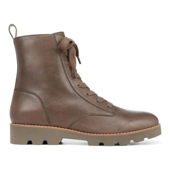 Vionic Lani H8260L4-252 Combat Women 8 Brown Greige Vintage Leather Boots ZPO504