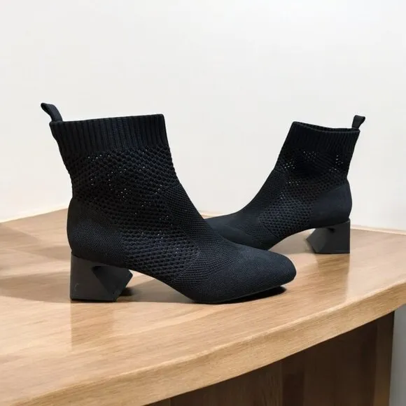 Vivaia Melissa Knit Square-Toe Perforated Block Heel Boots Women's Size 41/9-9.5