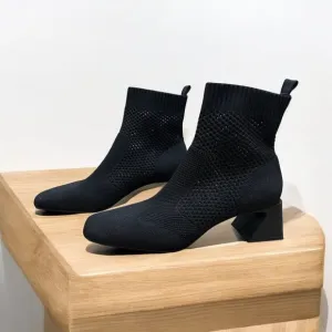 Vivaia Melissa Knit Square-Toe Perforated Block Heel Boots Women's Size 41/9-9.5