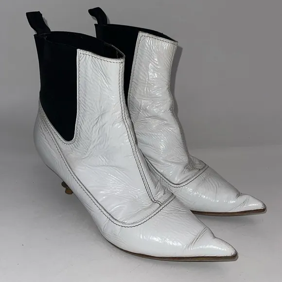 Vivienne Westwood ORB HELLS Boots IN WHITE LEATHER PATENT IT38 - used - no box