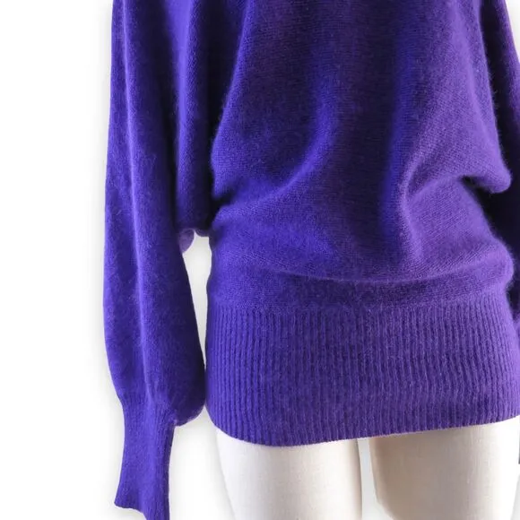 VTG 80s Purple Silk Angora Dolman Sweater | Beaded Jeweled Neckline | Size L