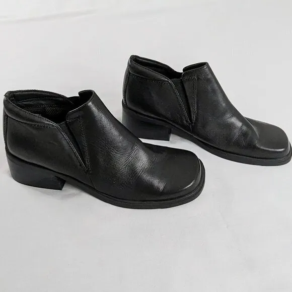 VTG Chunky Block Heel Black Platform Ankle Boots