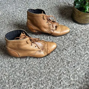 Vtg Granny Roper Brown Leather Boots Western Lace Fringe Riding Kiltie 5.5 New
