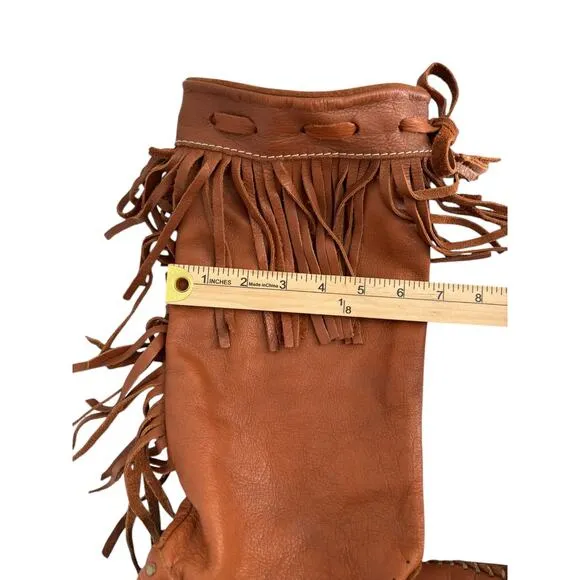 VTG Hector Riccione Leather Boots Fringe Bohemian Western Southwestern Italy 6-7