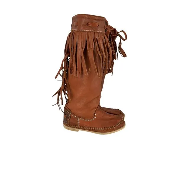 VTG Hector Riccione Leather Boots Fringe Bohemian Western Southwestern Italy 6-7
