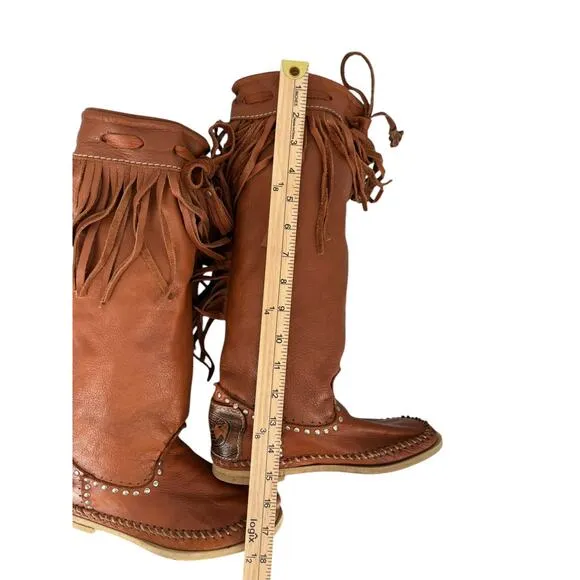 VTG Hector Riccione Leather Boots Fringe Bohemian Western Southwestern Italy 6-7