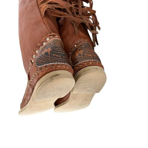 VTG Hector Riccione Leather Boots Fringe Bohemian Western Southwestern Italy 6-7