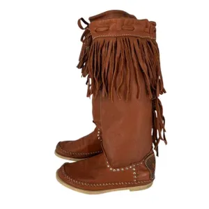 VTG Hector Riccione Leather Boots Fringe Bohemian Western Southwestern Italy 6-7