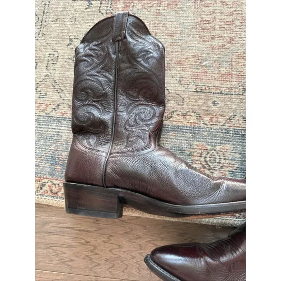 Vtg J Chisholm Mens 9.5EE Mexico Made Brown Leather Cowboy Boots