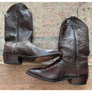 Vtg J Chisholm Mens 9.5EE Mexico Made Brown Leather Cowboy Boots