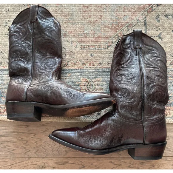 Vtg J Chisholm Mens 9.5EE Mexico Made Brown Leather Cowboy Boots