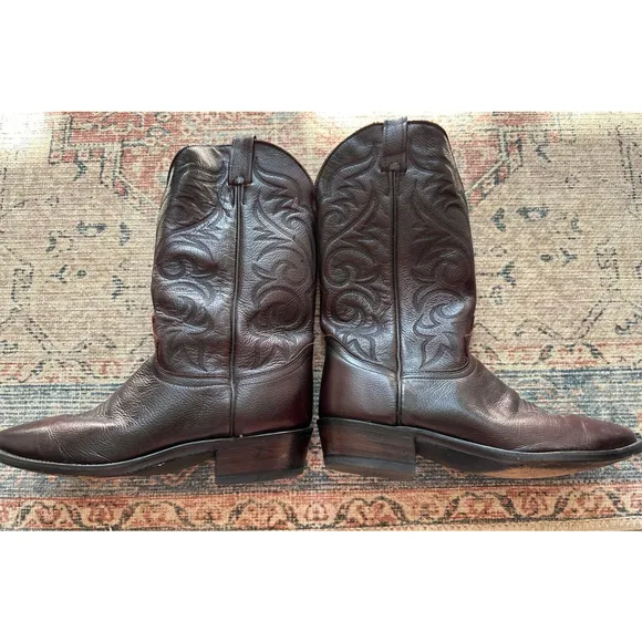 Vtg J Chisholm Mens 9.5EE Mexico Made Brown Leather Cowboy Boots