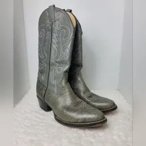 Vtg Morgan &amp; Miller Boots Men's Size 9E Gray Bullhide Leather Western Cowboy