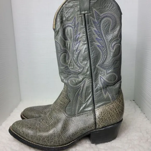Vtg Morgan &amp; Miller Boots Men's Size 9E Gray Bullhide Leather Western Cowboy