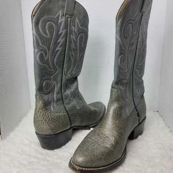 Vtg Morgan &amp; Miller Boots Men's Size 9E Gray Bullhide Leather Western Cowboy