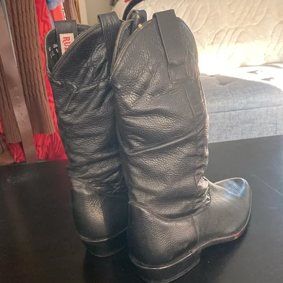VTG Rudel Black Leather Western Cowboy Boots Size 9