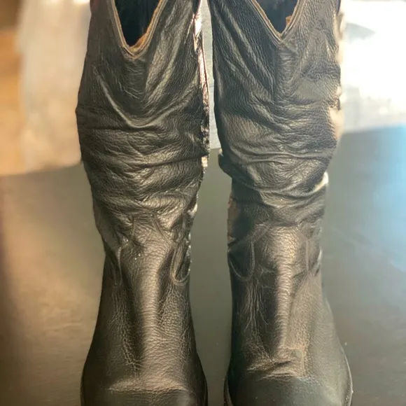 VTG Rudel Black Leather Western Cowboy Boots Size 9