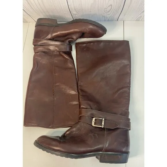 VTG Santana Canada Burgundy Brown Leather Riding Boots Winter Women's Size 8.5
