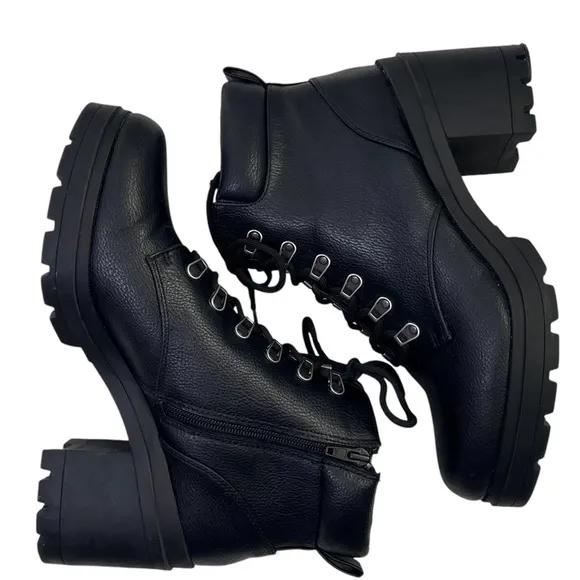 Vtg Y2K 90s No Boundaries Womens‎ Platform Black Chunky Lug Heel Boots Size 11