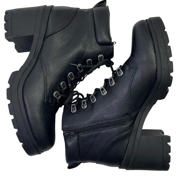 Vtg Y2K 90s No Boundaries Womens‎ Platform Black Chunky Lug Heel Boots Size 11