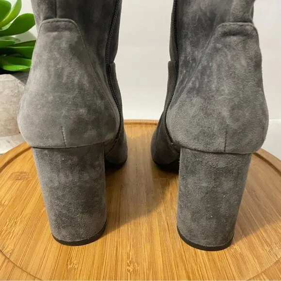 White House Black Market Charlie Grey Suede Boots Mid Leather Chunky Heel Size 8
