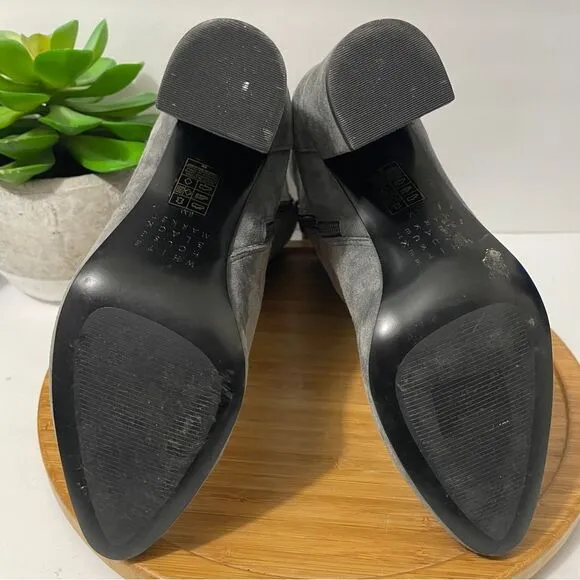 White House Black Market Charlie Grey Suede Boots Mid Leather Chunky Heel Size 8