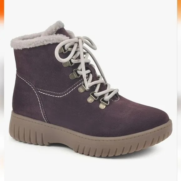 White Mountain Glory Womens Suede Ankle Combat &amp; Laceup Boots BURGUNDY 7.5/38EU