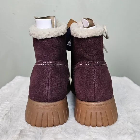 White Mountain Glory Womens Suede Ankle Combat &amp; Laceup Boots BURGUNDY 7.5/38EU