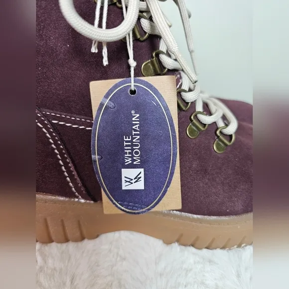 White Mountain Glory Womens Suede Ankle Combat &amp; Laceup Boots BURGUNDY 7.5/38EU