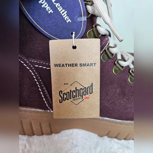 White Mountain Glory Womens Suede Ankle Combat &amp; Laceup Boots BURGUNDY 7.5/38EU