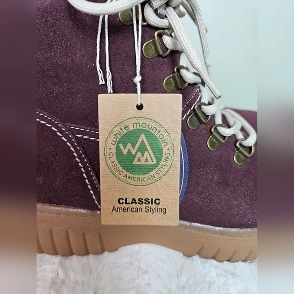 White Mountain Glory Womens Suede Ankle Combat &amp; Laceup Boots BURGUNDY 7.5/38EU