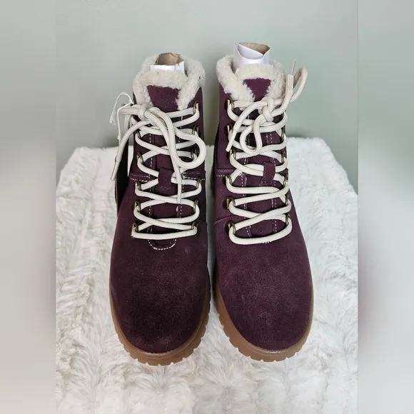 White Mountain Glory Womens Suede Ankle Combat &amp; Laceup Boots BURGUNDY 7.5/38EU