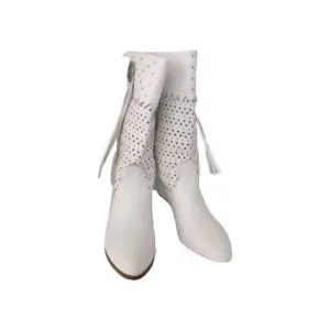 White Western Boots Studded Detail Faux Leather Cowgirl Booties Size?