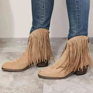Wild Diva Lounge Noble-01 Fringe Taupe Ankle Boots