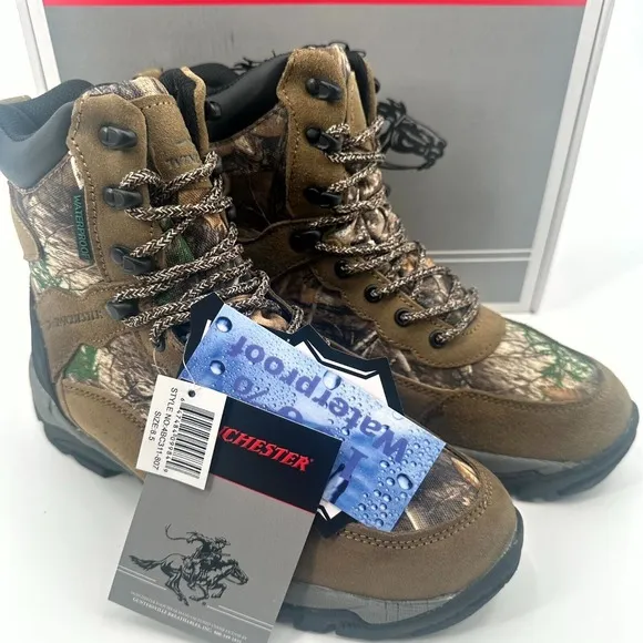 Winchester Bobbcat Hunting Boots Mens 8.5 Multi Camo Edge Waterproof 4BC311-807‎