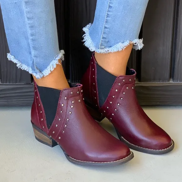Wine Artisan Distressed Leather Studded Boots