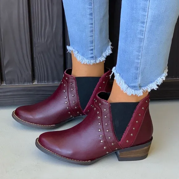 Wine Artisan Distressed Leather Studded Boots