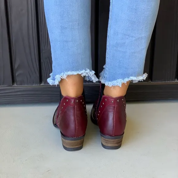 Wine Artisan Distressed Leather Studded Boots