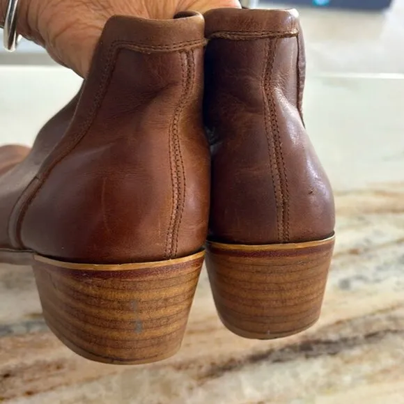 Wolverine (10) Delaney Cognac Brown Leather Stacked Heel Slit Shaft Ankle Boot