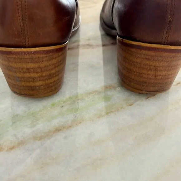 Wolverine (10) Delaney Cognac Brown Leather Stacked Heel Slit Shaft Ankle Boot