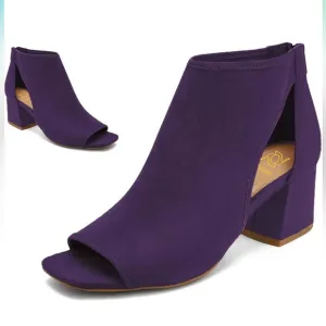 Women 2” Chunky High Heel Booties Open Toe Side Cut-Out Ankle Boots Back Zipper