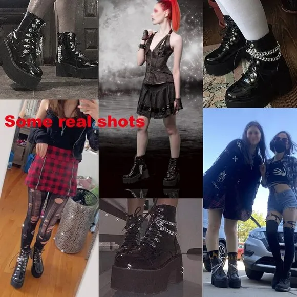 🆕Women Black Fashion Block Heel Platform Combat Ankle Boots Lace up Calf Boots