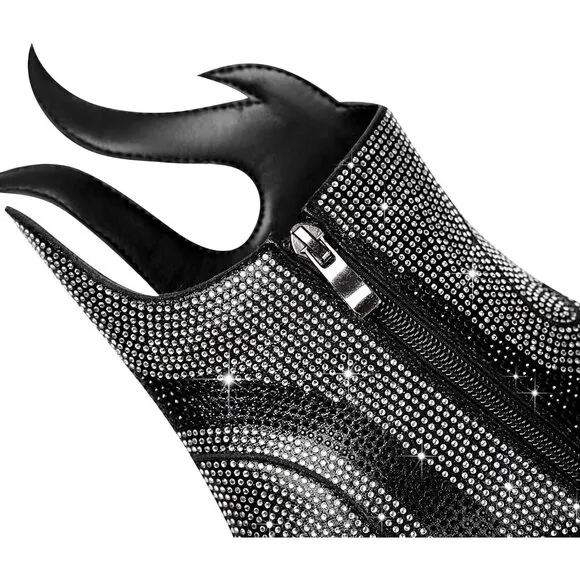 Women Black Superfine fiber Fashion Sparkly Cowboy Ankle Booties