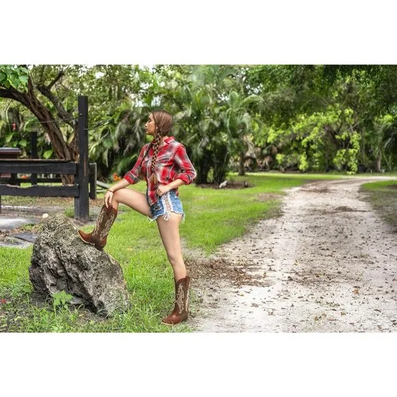 Women Brown Synthetic Western Boots Ladies Pointy Toe Fashion