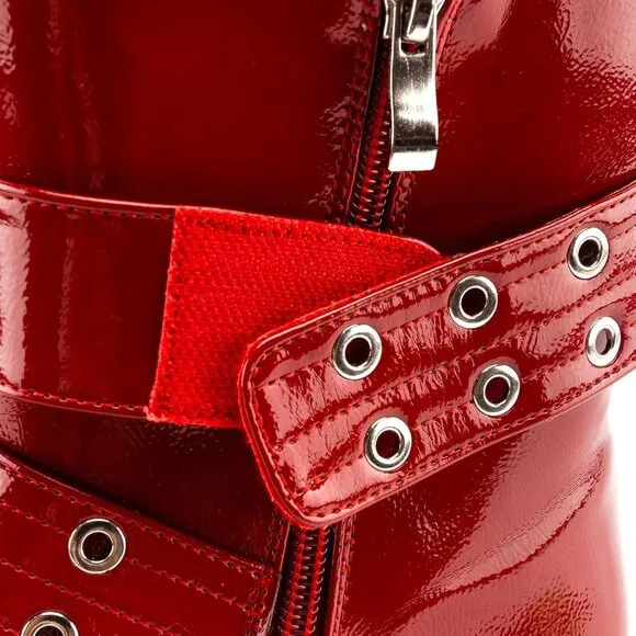 🆕Women Red Ankle Wide Buckle Boots Pointed Toe Low Heel Boot Pull Fashion Boots